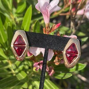 S.A.L SWAROVSKI Ruby Red Crystal Gold Tone EARRINGS